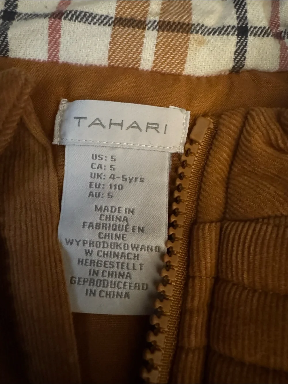 Tahari Kids Corduroy Quilted Vest - Tan
